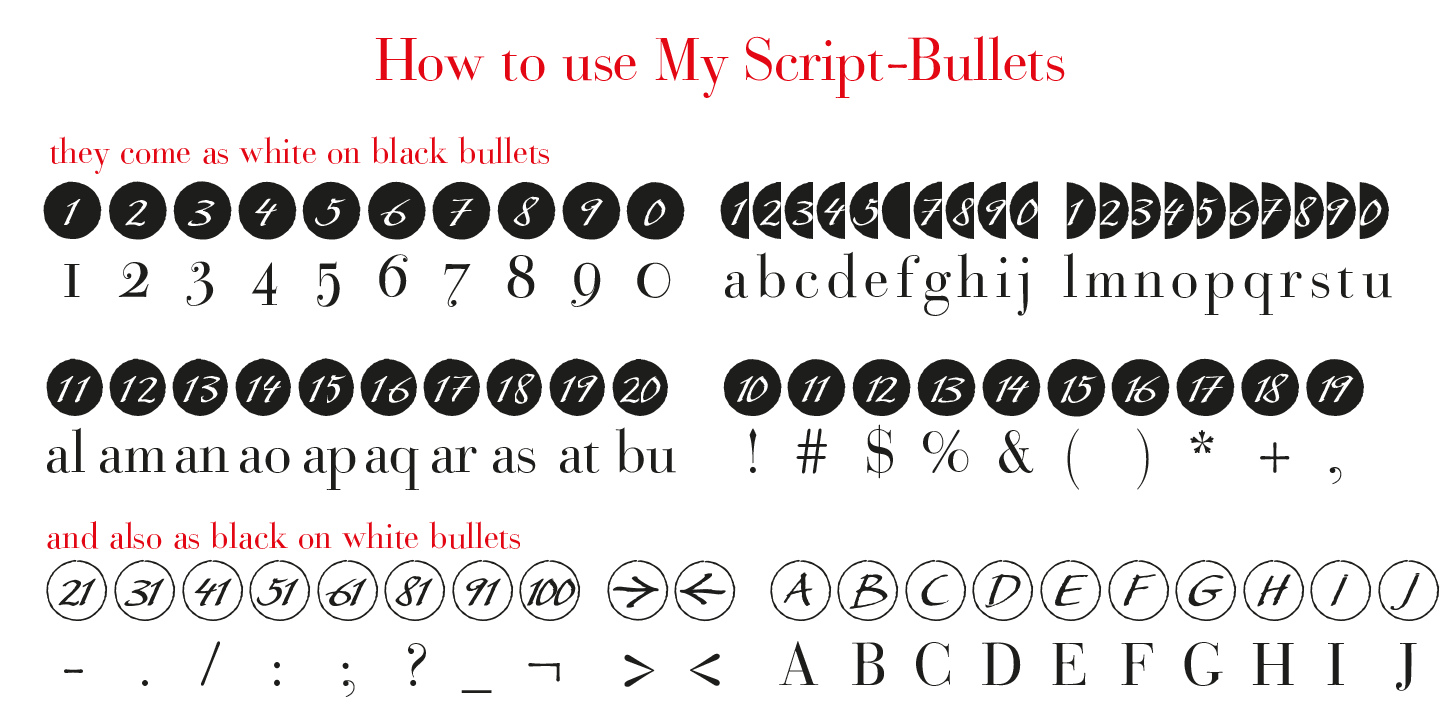 Пример шрифта Bullets My Script pos
